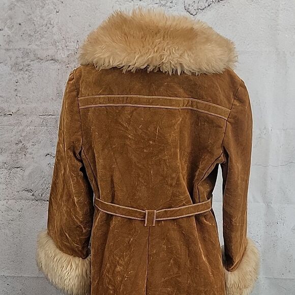 Vintage 70s union made faux leather lions mane coat-caramel brown Women's Size S - Picture 6 of 12